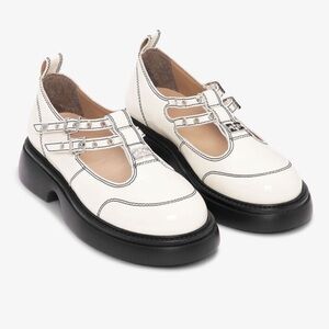 NEW Ganni Everyday Butterfly White Ivory Patent Leather Mary Jane Flats